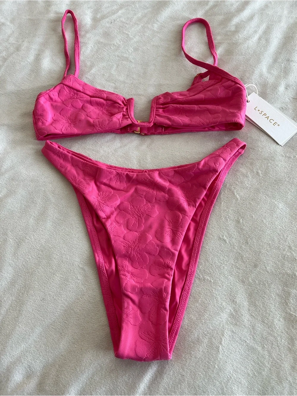 L*Space Bikini Set Peyton Top & Leilani Bottom Small Pink Floral Swim Resortwear